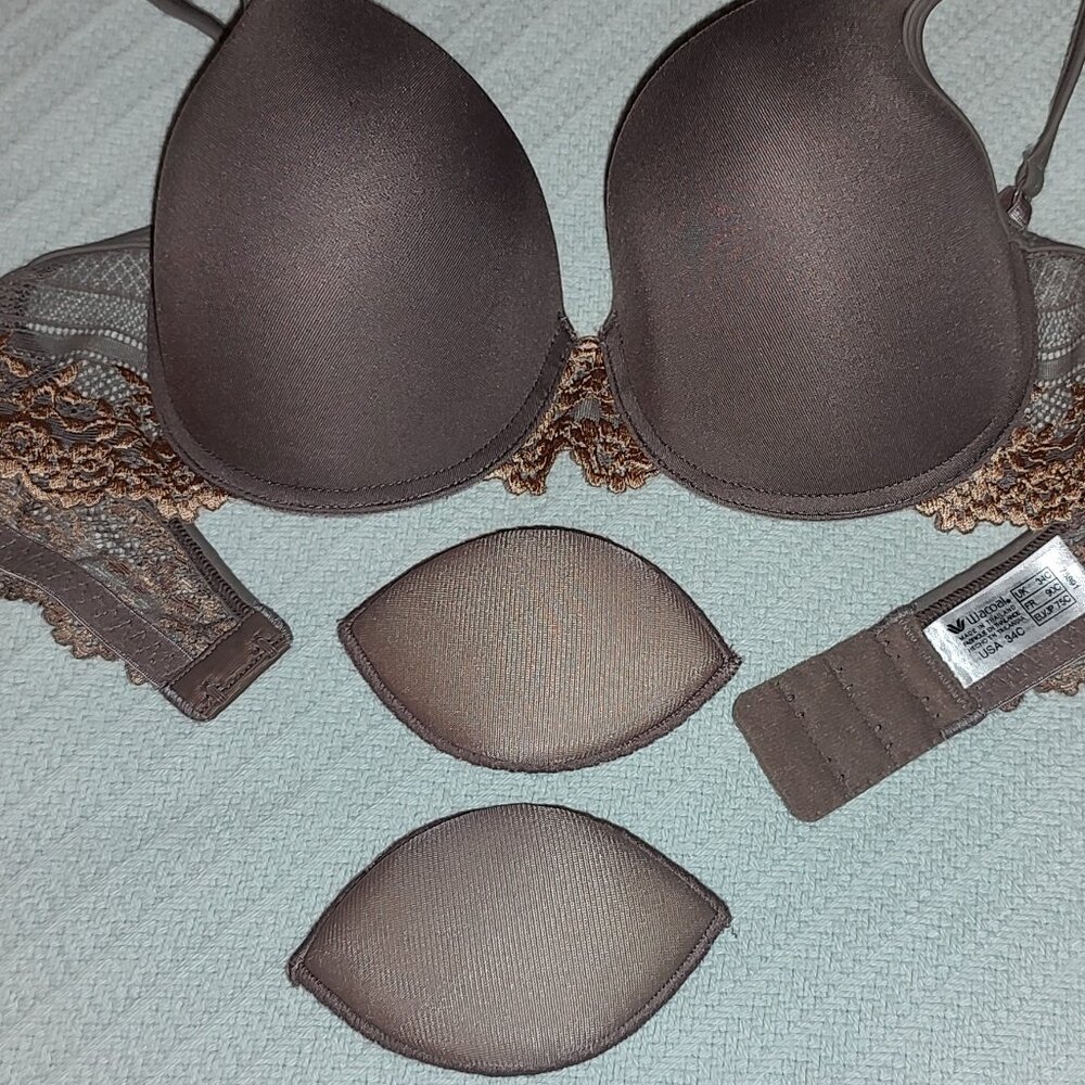 WACOAL T-SHIRT BRA PUSHUP U/W EMBRACE LACE #75891 TAUPE WITH TAN LACE PETITE 34C